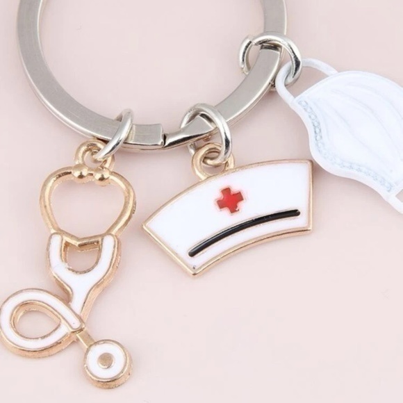 Nurse Stethoscope Charm Keychain Silver Plated - Picture 3 of 6